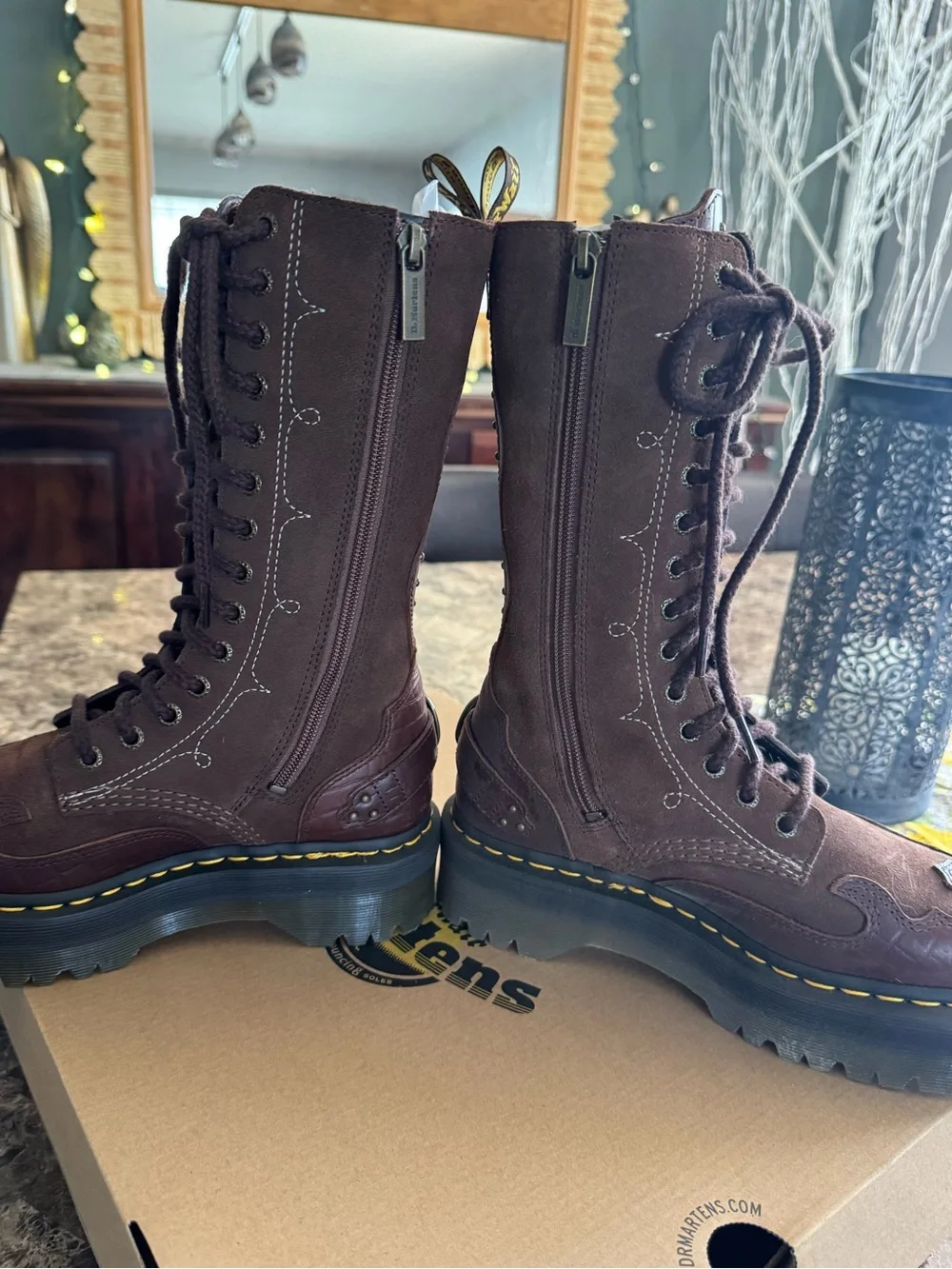 Dr. Martens Women's 1B99Quad Ga Dark Brown Lace-Up Platform Boots